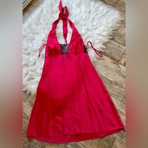 Fredrick’s of Hollywood Red Black Lace sexy halter baby doll lingerie